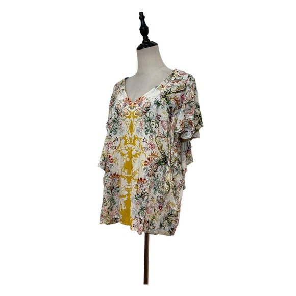 Sundance Boho Floral Top Ruffle Sleeve Sz L Peasant Cottagecore Romantic - Picture 2 of 8